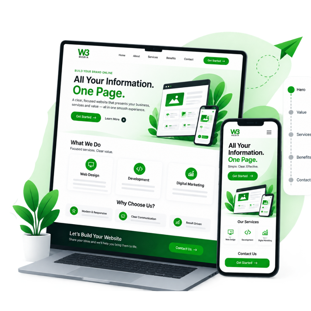 Single page website user journey